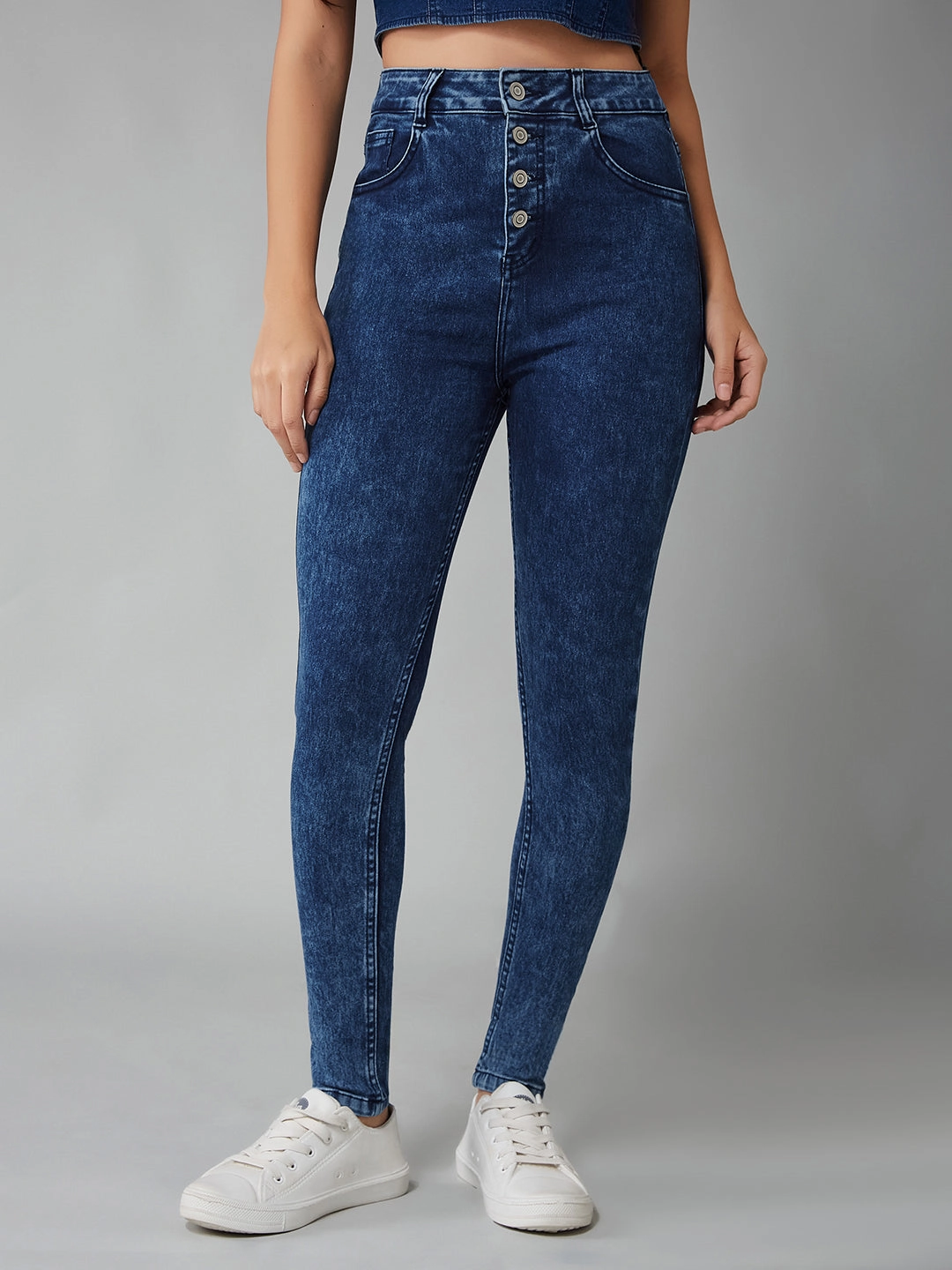 All Season 24/7 Comfort Blue Skinny-Fit High-Rise Stretchable Denim Jeans