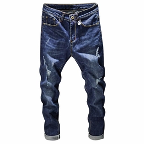 Professional Wear Artist Vibe West Louis? Distressed Ripped Dark Blue Denim Jeans