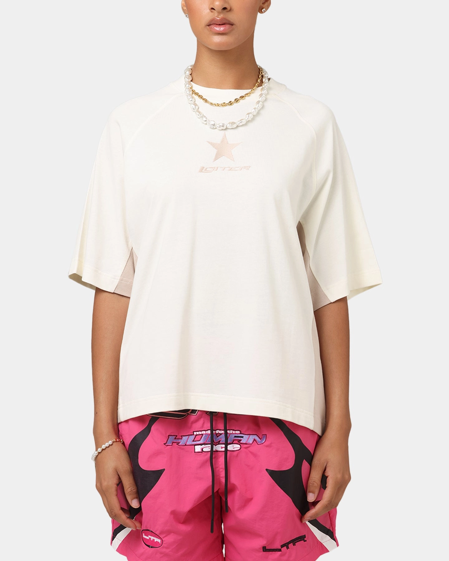 Vintage Shirt Friction Resistant Shoulder Loiter Daytona Panel T-Shirt White/Stone