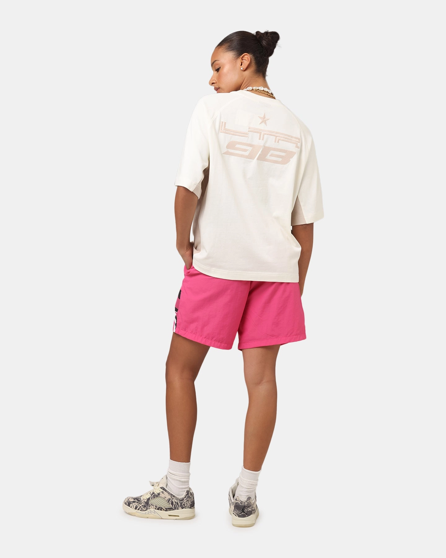 Loiter Daytona Panel T-Shirt White/Stone Comfy Fit Durable Interlock Stitch