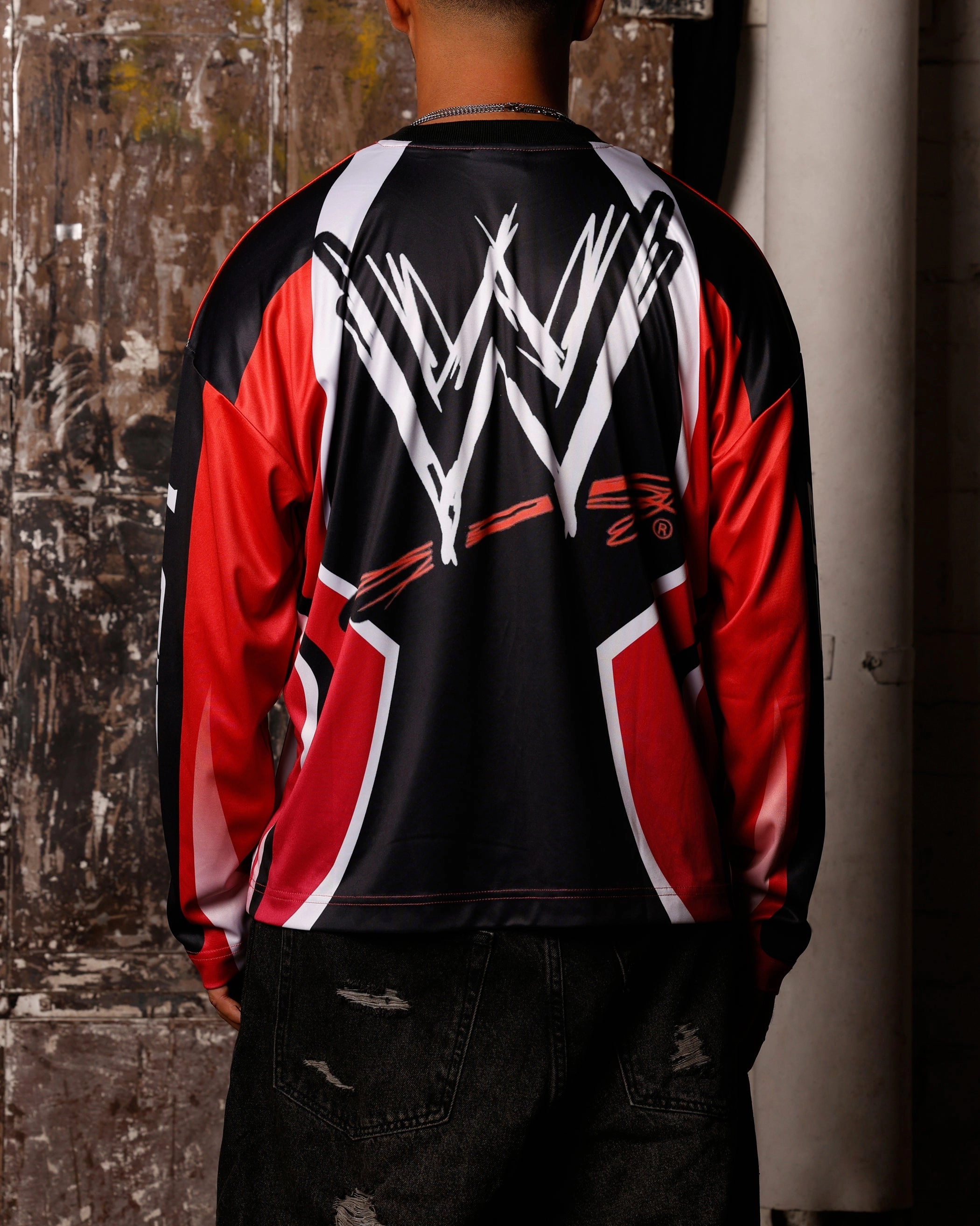 Loiter X WWE The Rock Motorcross Long Sleeve Jersey Red/Black Simple Cut AntiSnagYarnProcessing