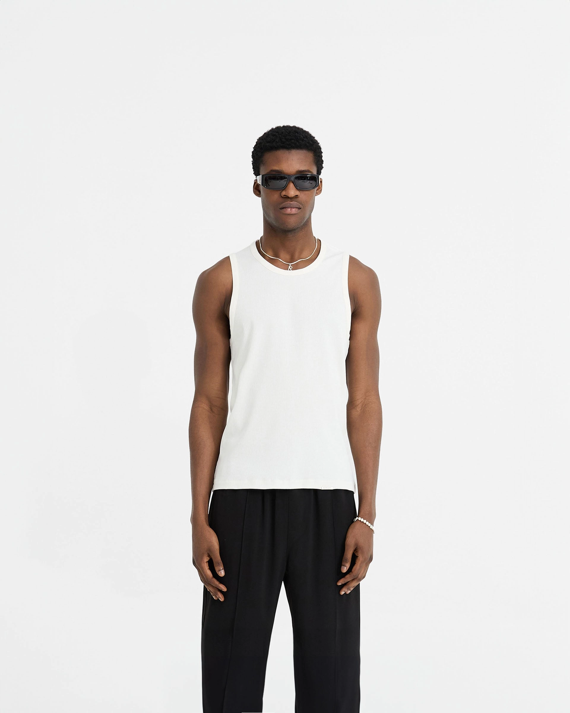 Initial Rib Vest - Flat White Sporty Fashion