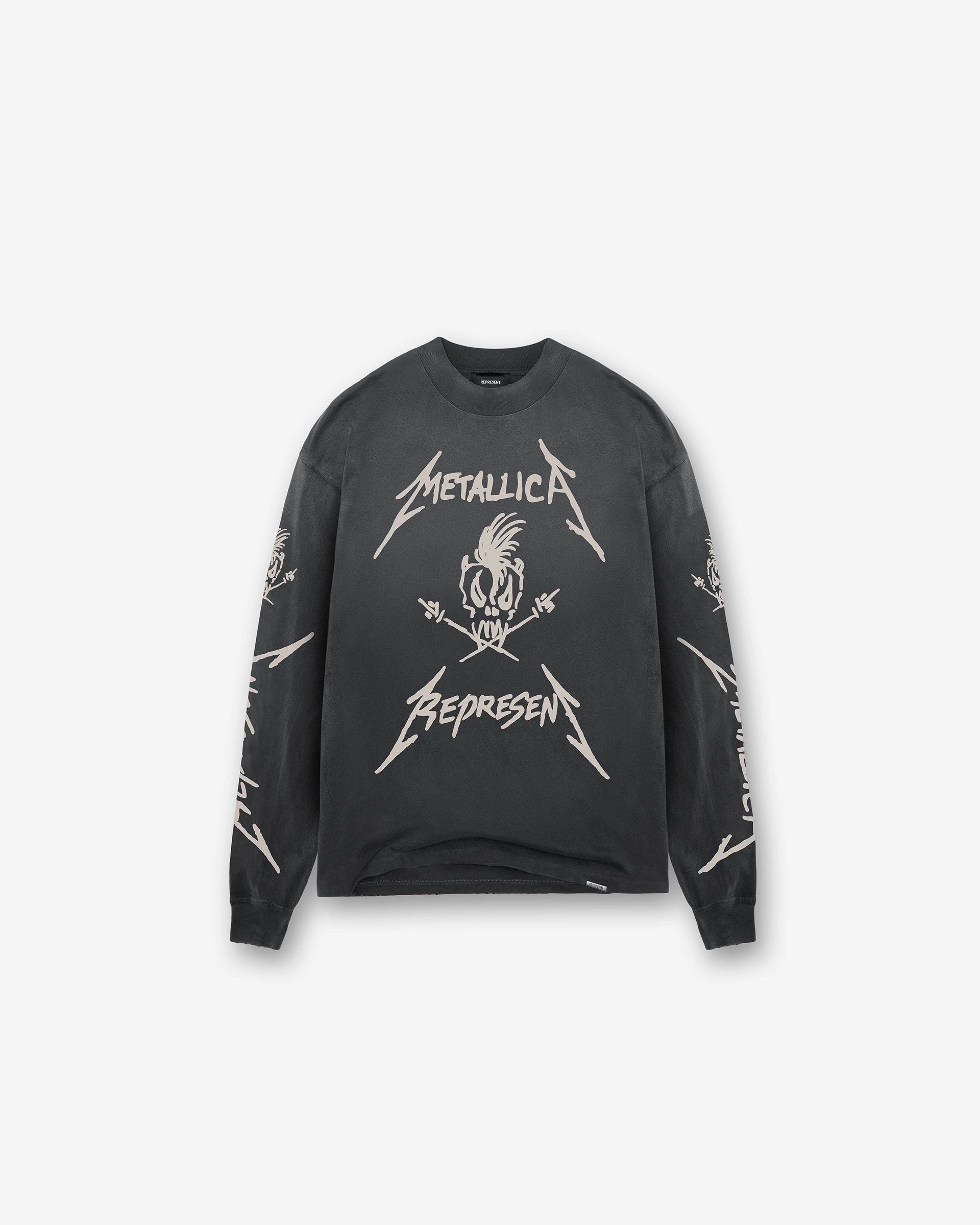 Anti Pilling Surface Premium Material Represent X Metallica Garage Inc Long Sleeve T-Shirt - Stained Black