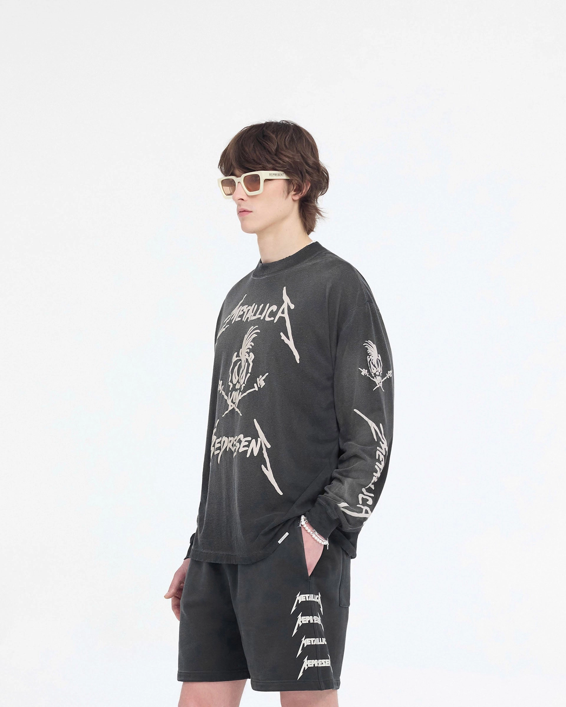 Represent X Metallica Garage Inc Long Sleeve T-Shirt - Stained Black PocketDetail Skin Friendly Blends