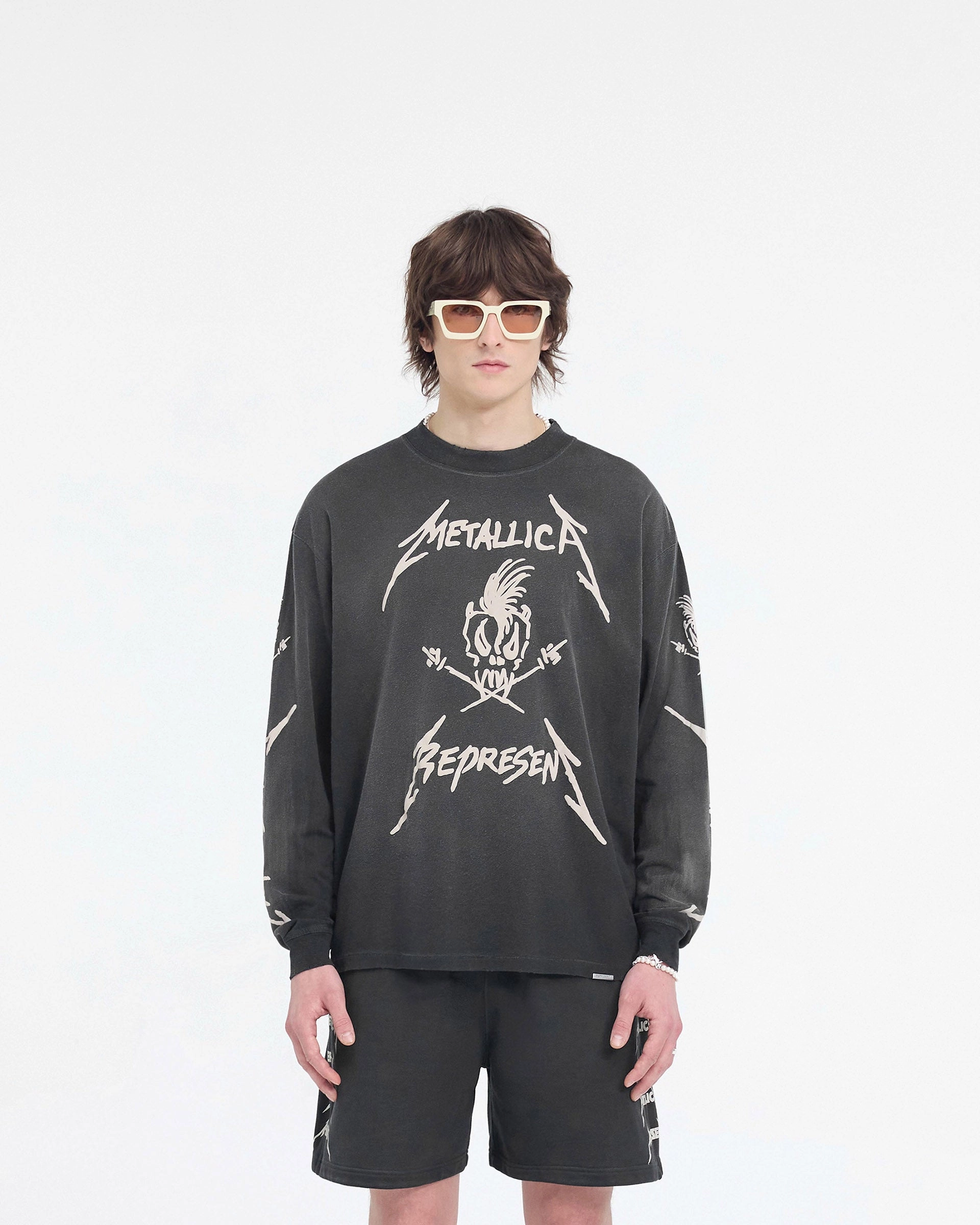 Represent X Metallica Garage Inc Long Sleeve T-Shirt - Stained Black Chic Design Minimalistic Wear