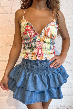 Tiered Twilight Denim Shorts Silk Touch Fade Resistant Dye