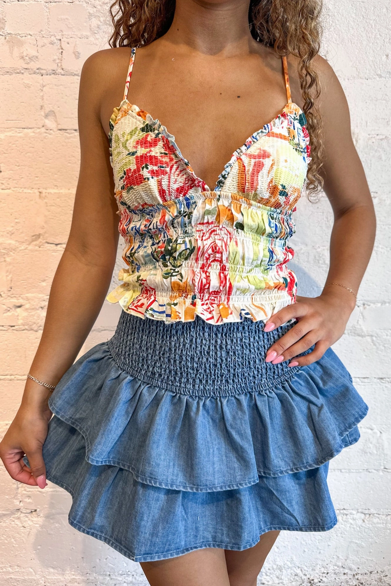 Versatile Wear Breathable fabric construction Tiered Twilight Denim Shorts