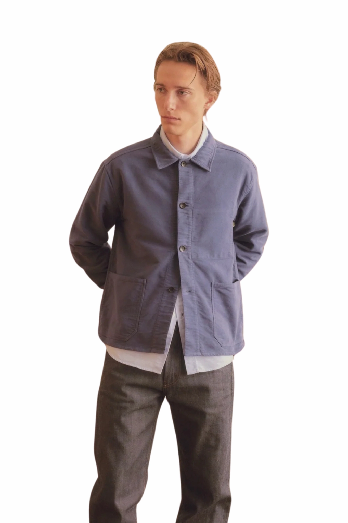 Simple Comfort French Moleskin Overshirt in Blue