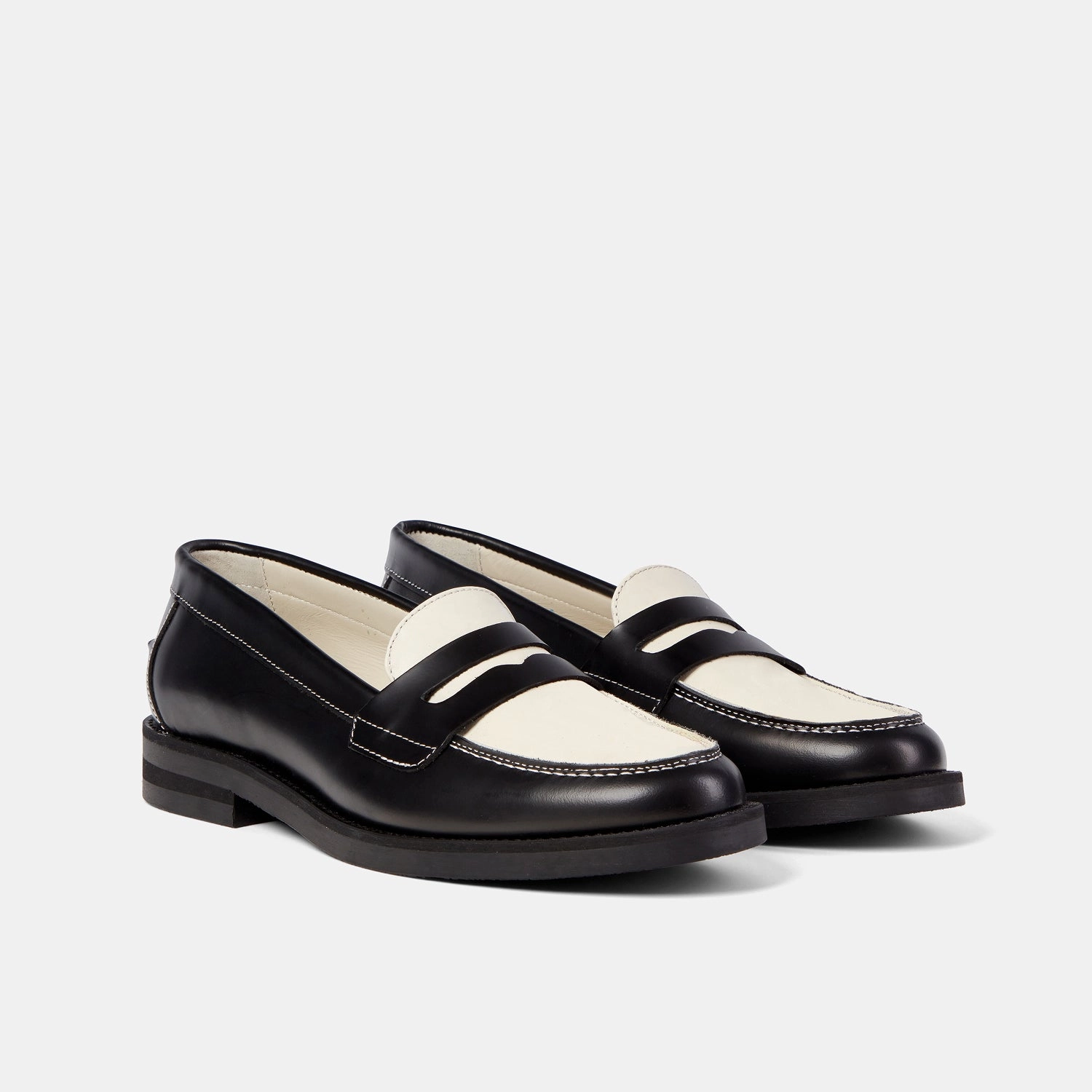 Horsebit Detail Grip Clear Wilde Black   White Penny Loafer - Women's