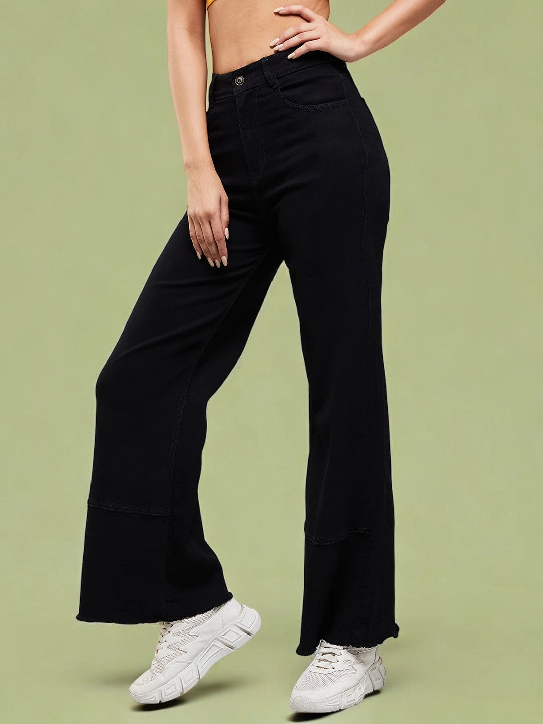 24/7 Comfort Black Wide-Leg High-Rise Stretchable Denim Jeans Couple Look Office Wear Tailored Fit