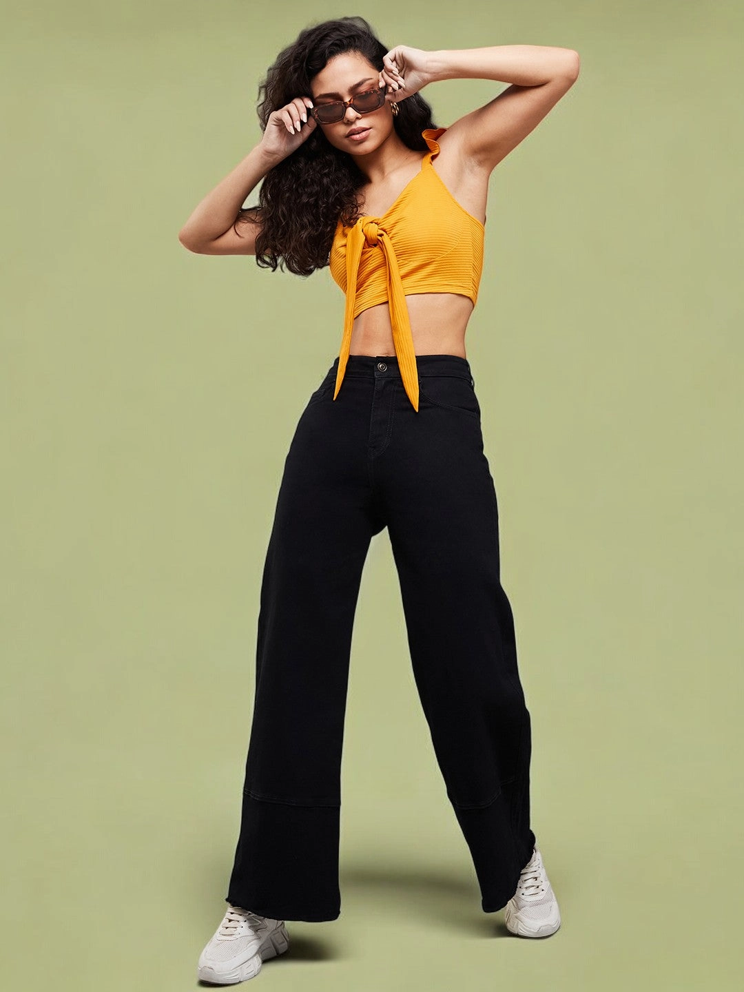 24/7 Comfort Black Wide-Leg High-Rise Stretchable Denim Jeans Night Out Bold Look Neutral Smooth