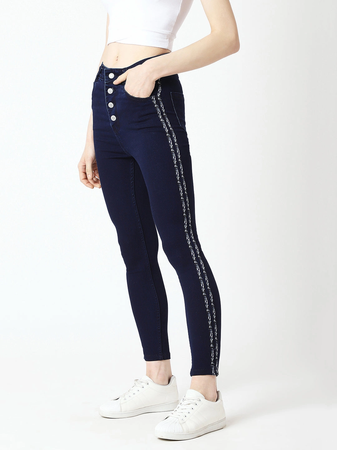 24/7 Comfort Navy-Blue Skinny High-Rise Clean-Look Cropped Denim Jeans Comfy Fit Vibrant Fashion Lover