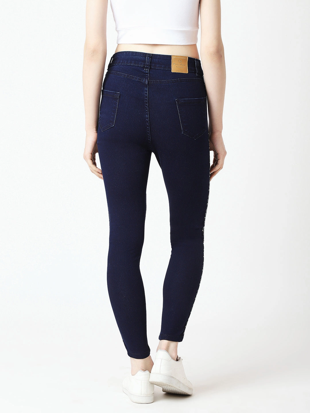 24/7 Comfort Navy-Blue Skinny High-Rise Clean-Look Cropped Denim Jeans Organic Cotton Material