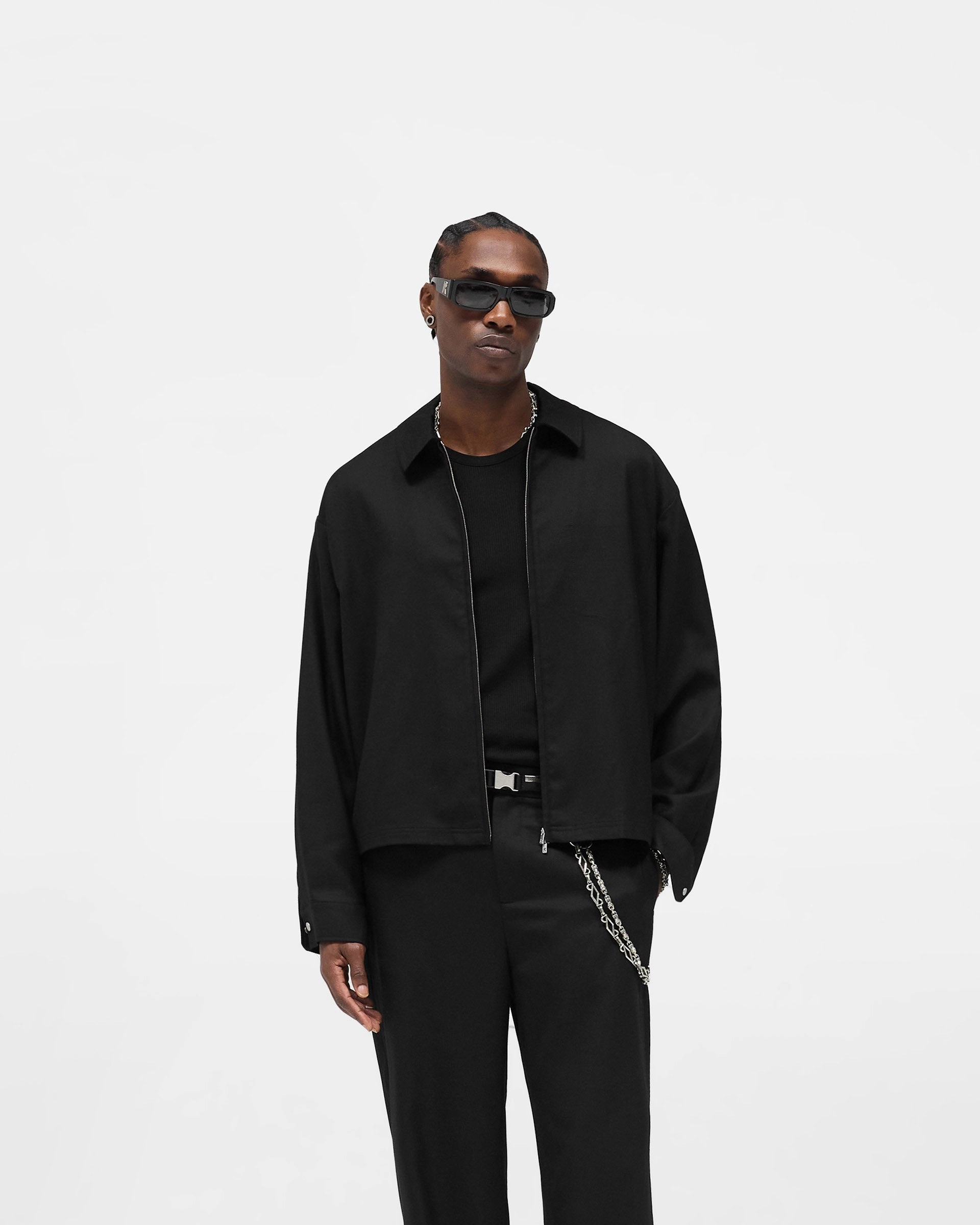 Athleisure Trend Zip Up Wool Overshirt - Jet Black