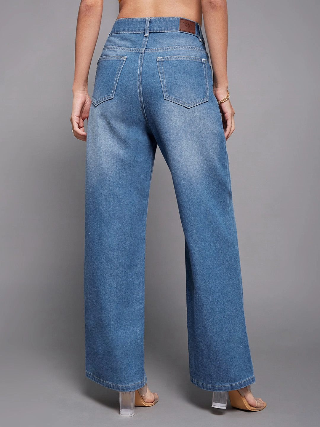 Date Night Casual Friday Women's Light Blue Wide-Leg High-Rise Non-stretchable Denim Jeans