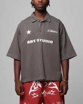 Tagless Labeling Loiter Ibiza Polo Shirt Charcoal