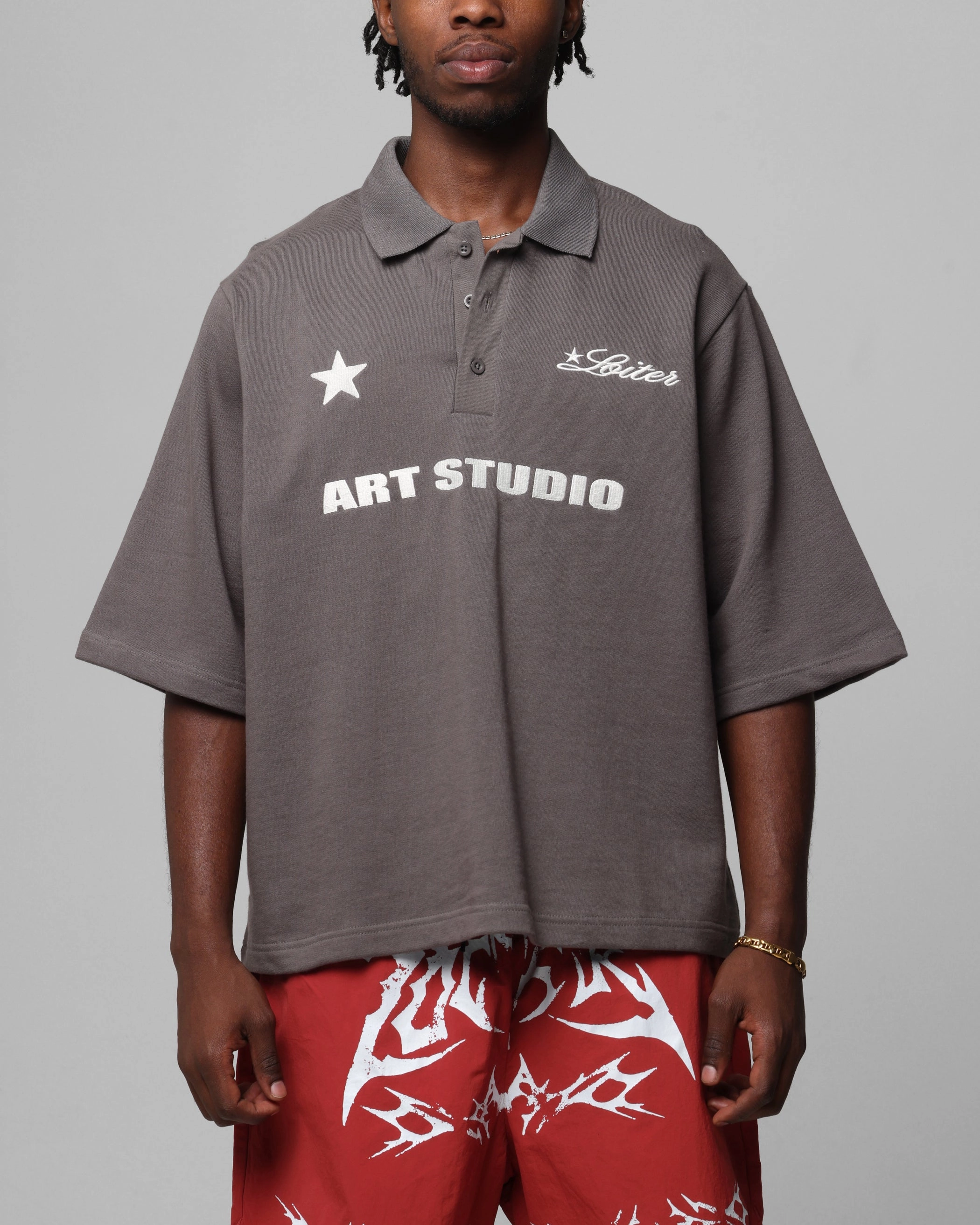 Tagless Labeling Loiter Ibiza Polo Shirt Charcoal