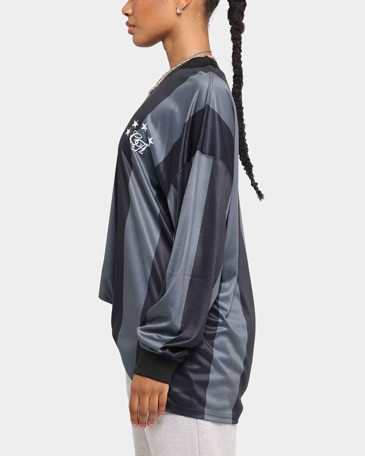 WeightedHem Tagless Design Carre Academy Oversized Long Sleeve T-Shirt Black/Grey