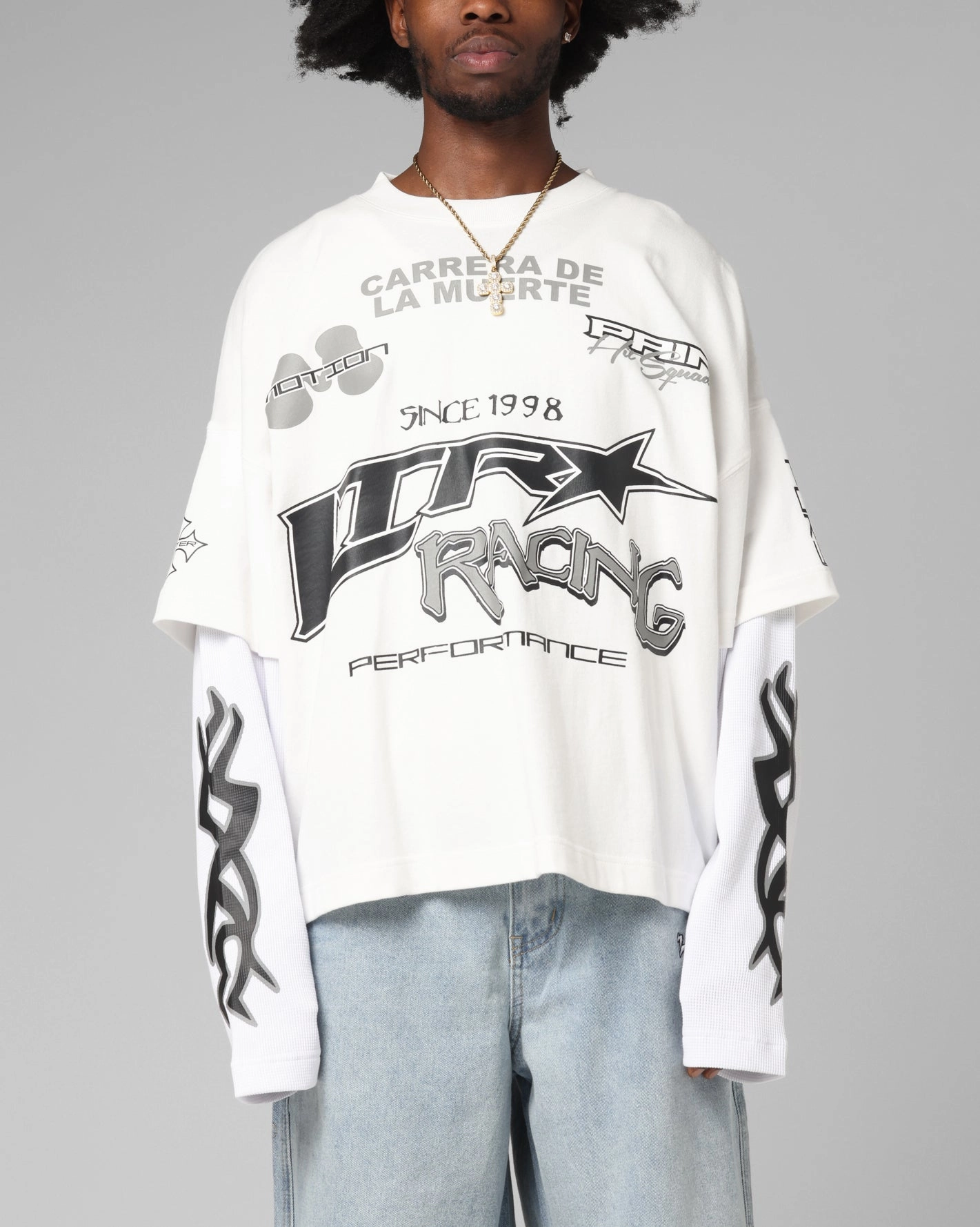Cool Weather Loiter Performance Layered Long Sleeve T-Shirt Off White