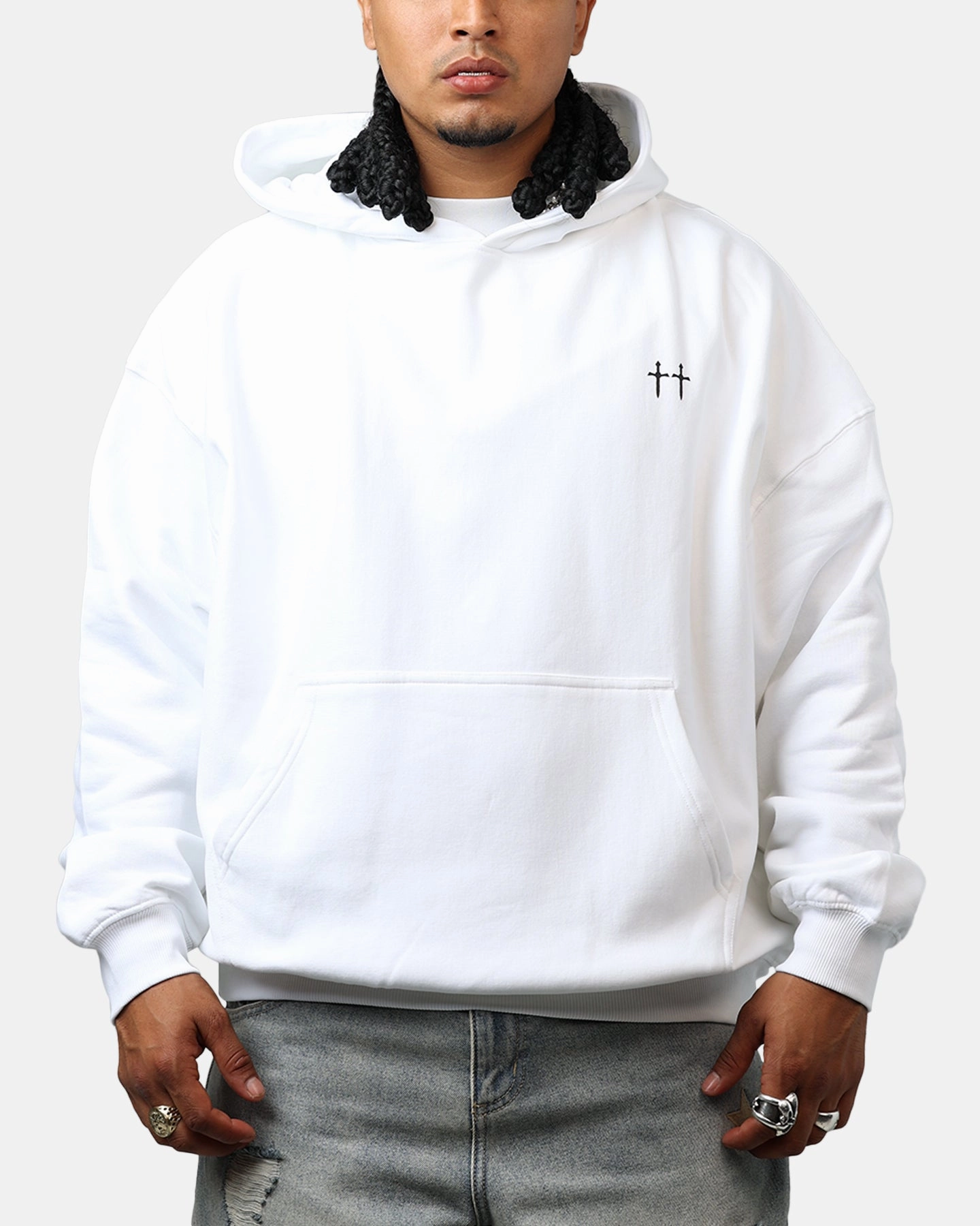 Saint Morta Maiden Boxy Hoodie White Roll Up Sleeve System