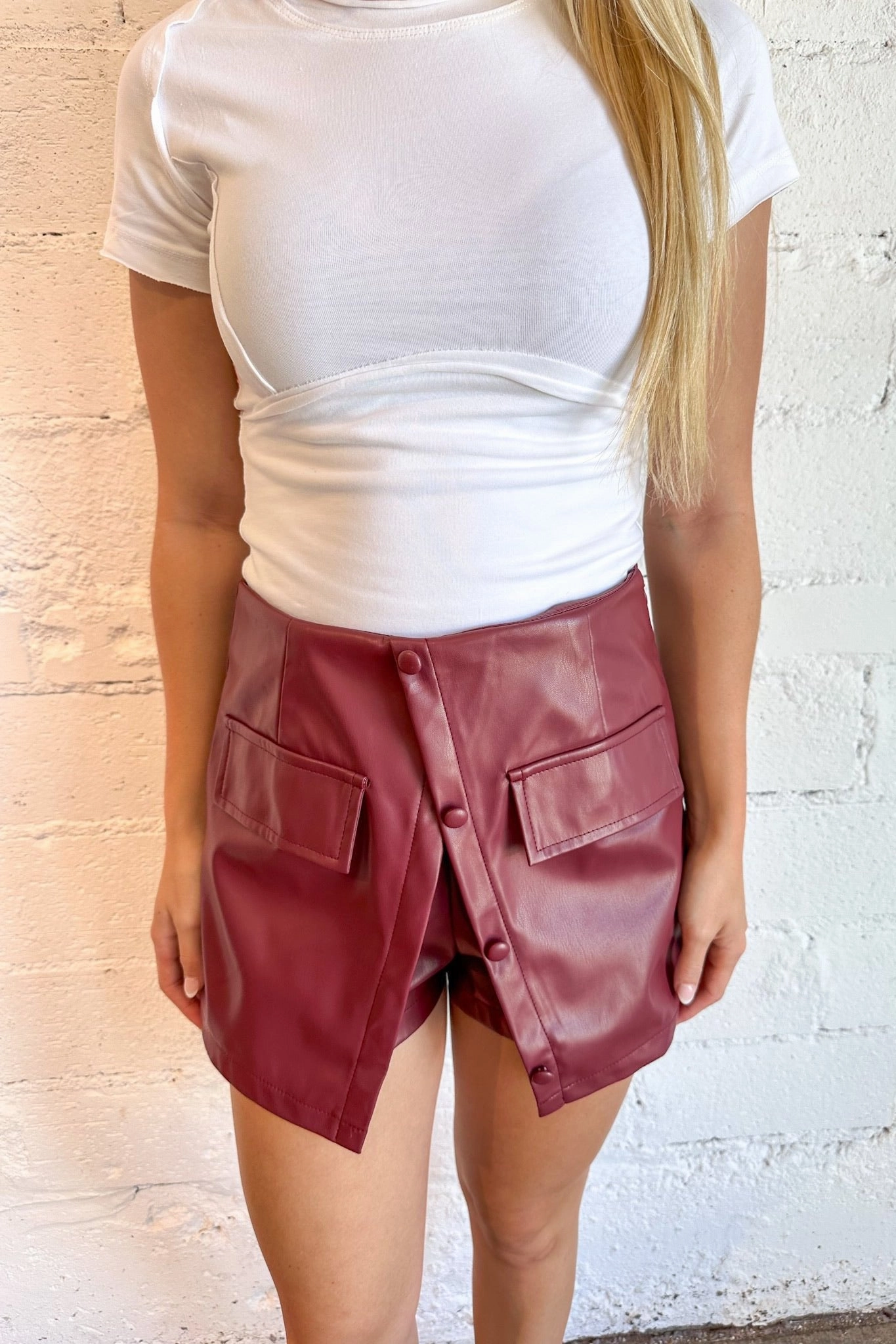 Tear Resistant Fabric Slim Fit Design Fall Favorite Faux Leather Skort