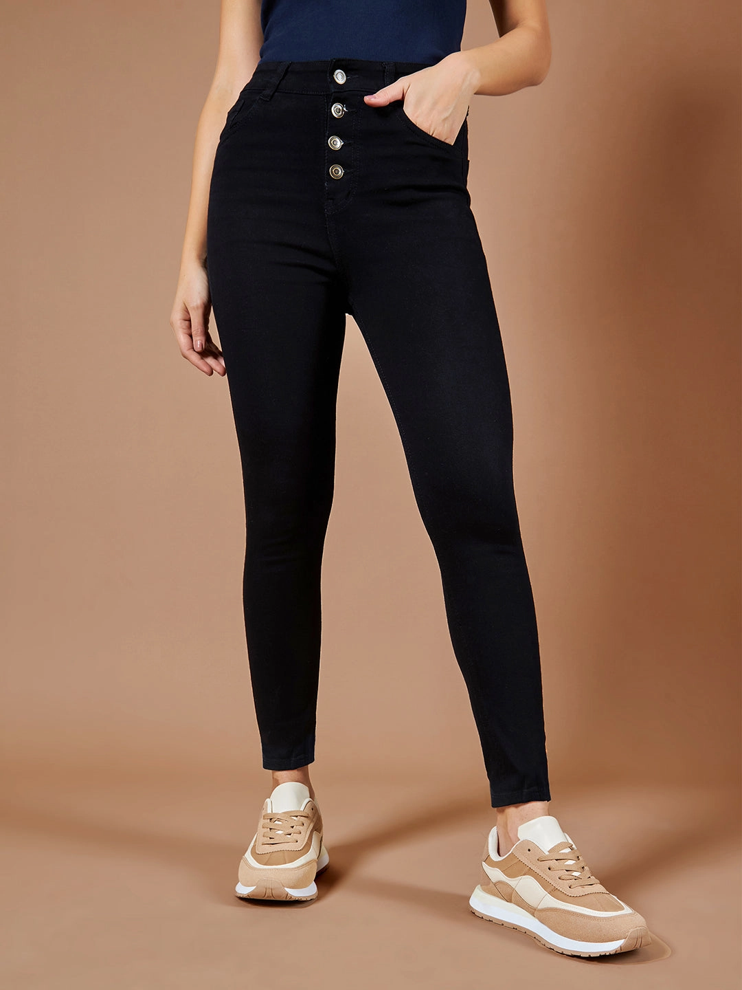 Light Washed 24/7 Comfort Black Skinny-Fit High-Rise Stretchable Denim Jeans