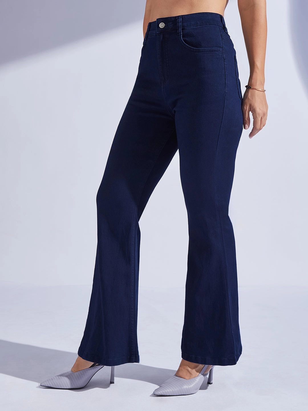 CHASEshape? Women's Navy Blue Bootcut High-Rise Stretchable Shaping Denim Jeans Stylish Choice