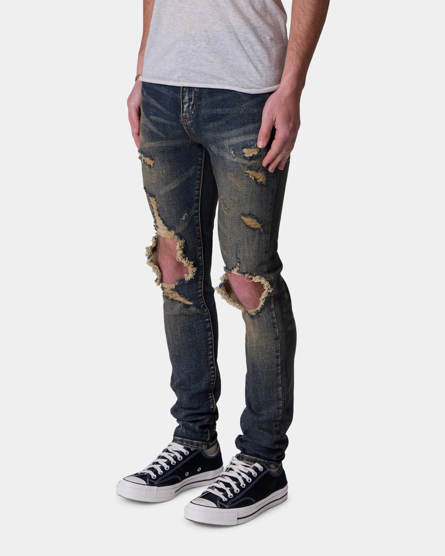 Anti Pilling Air Comfort MNML Skinny Chewed Up Jeans Stone Washed Shadow