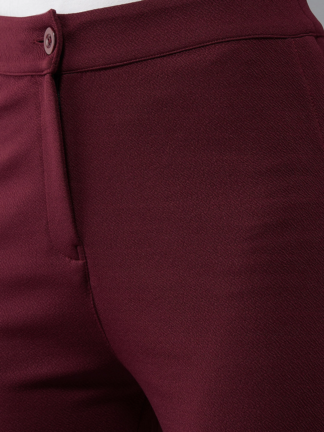 Women's Wine Red Solid Regular Fit Flared Trouser Sustainable Fabric