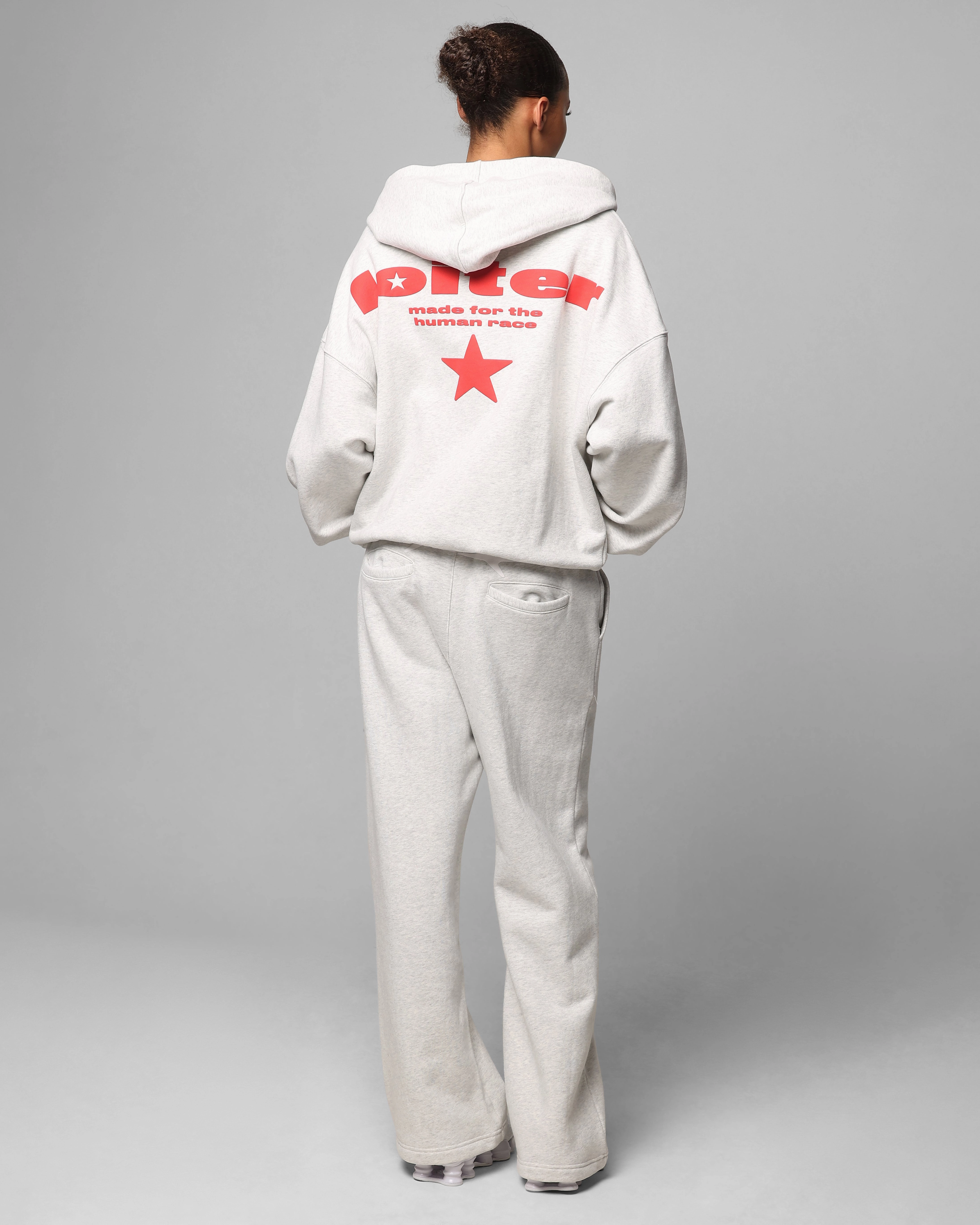 Loiter Celestial Full Zip Hoodie Light Grey Marl Double Needle Stitching Durable Double Stitching