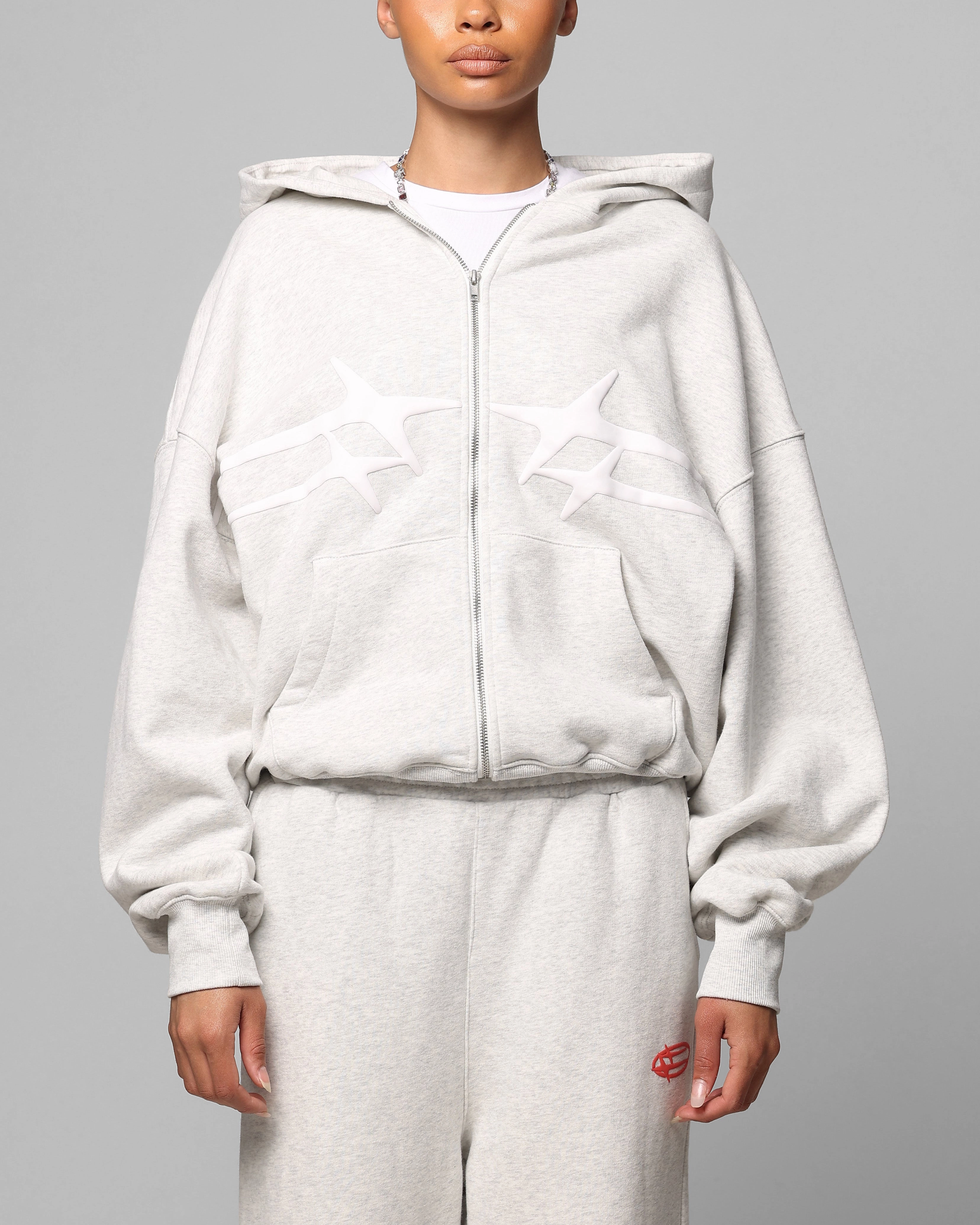 Loiter Celestial Full Zip Hoodie Light Grey Marl Oversized Silhouette