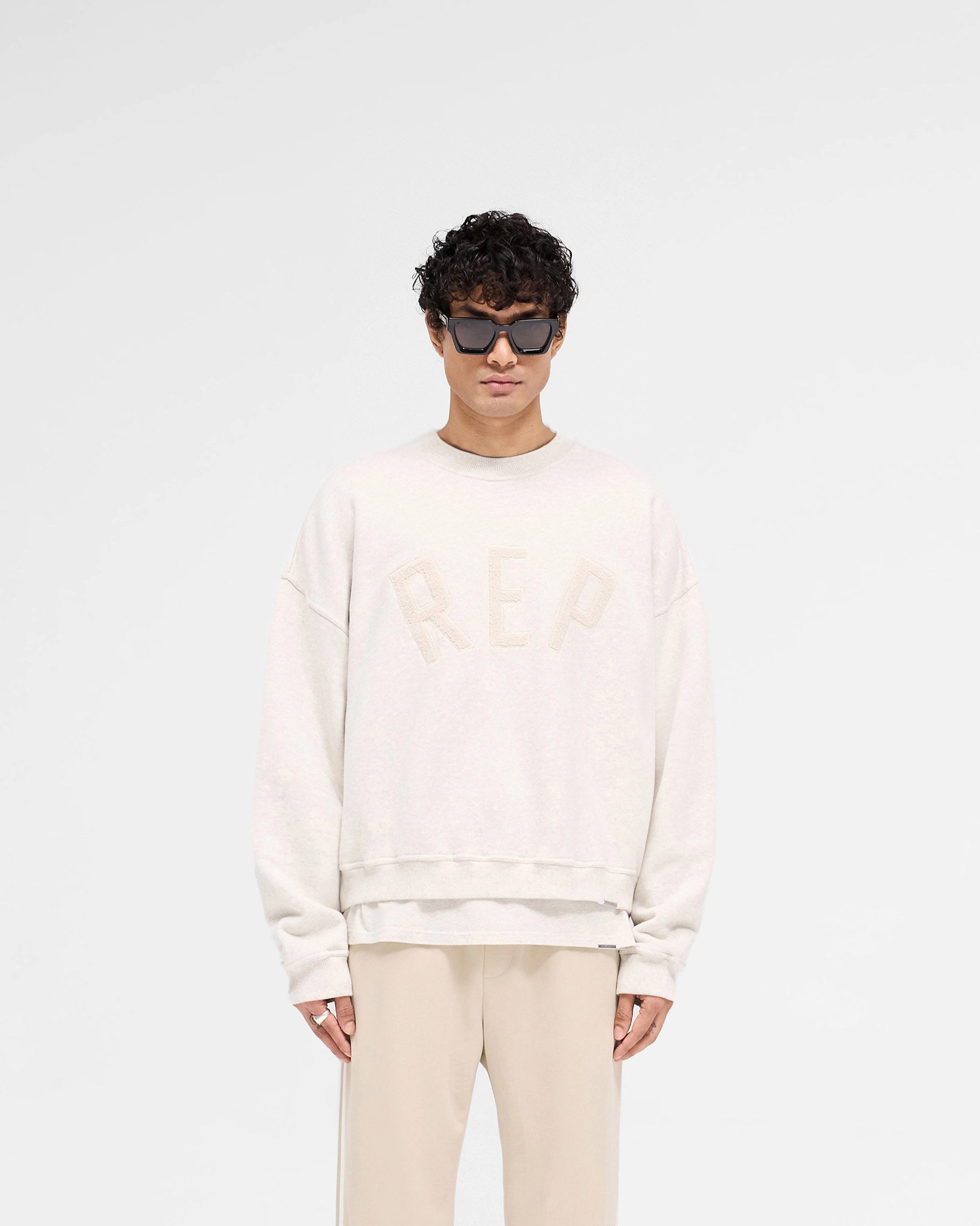 HandLinked Seams Home Comfort Rep Applique Sweater - Cream Marl