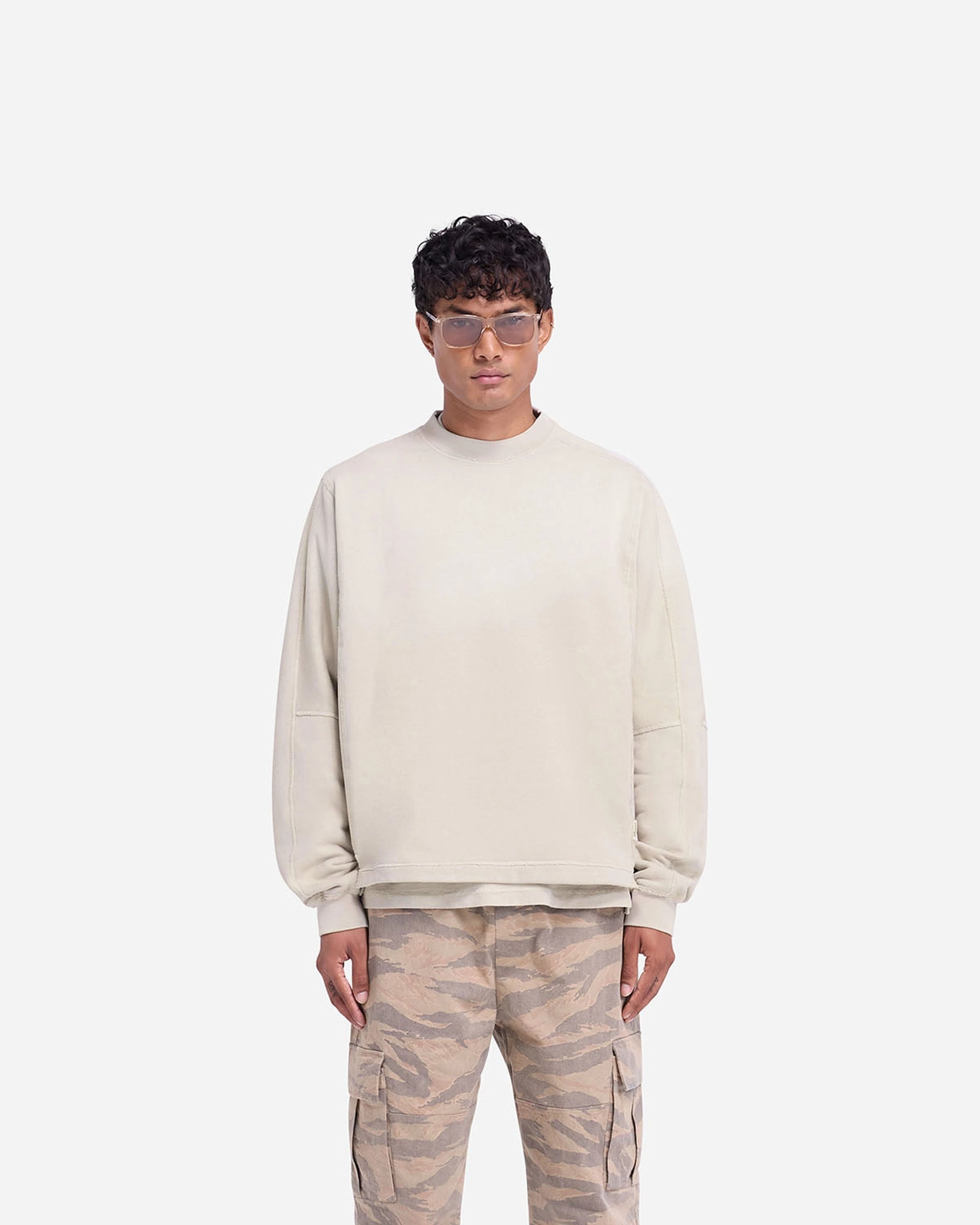 Stepped Hem Sweatshirt - Oat Multi Layer Weaving