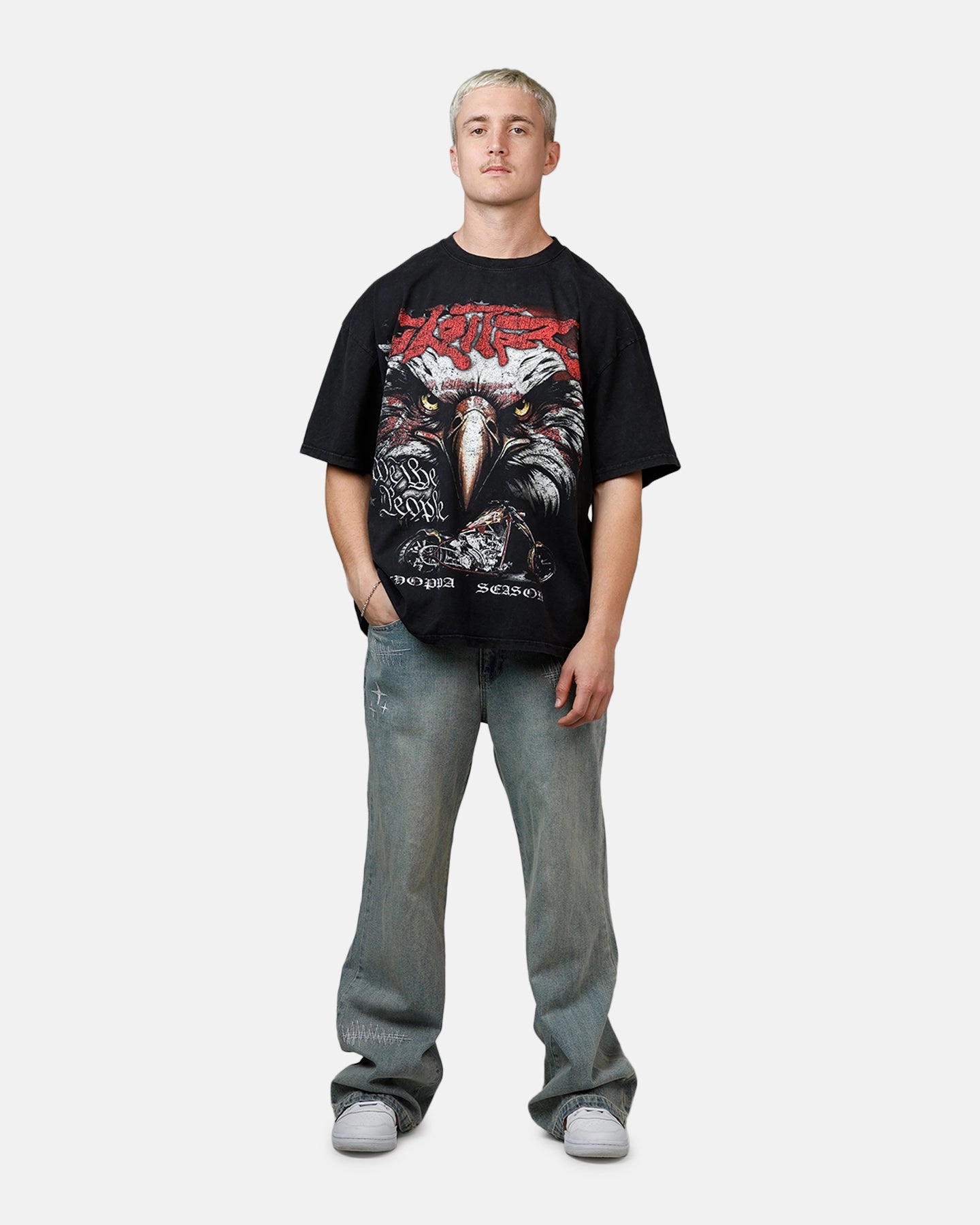 BondedSeams Loiter Choppa Season T-Shirt Black Acidwash