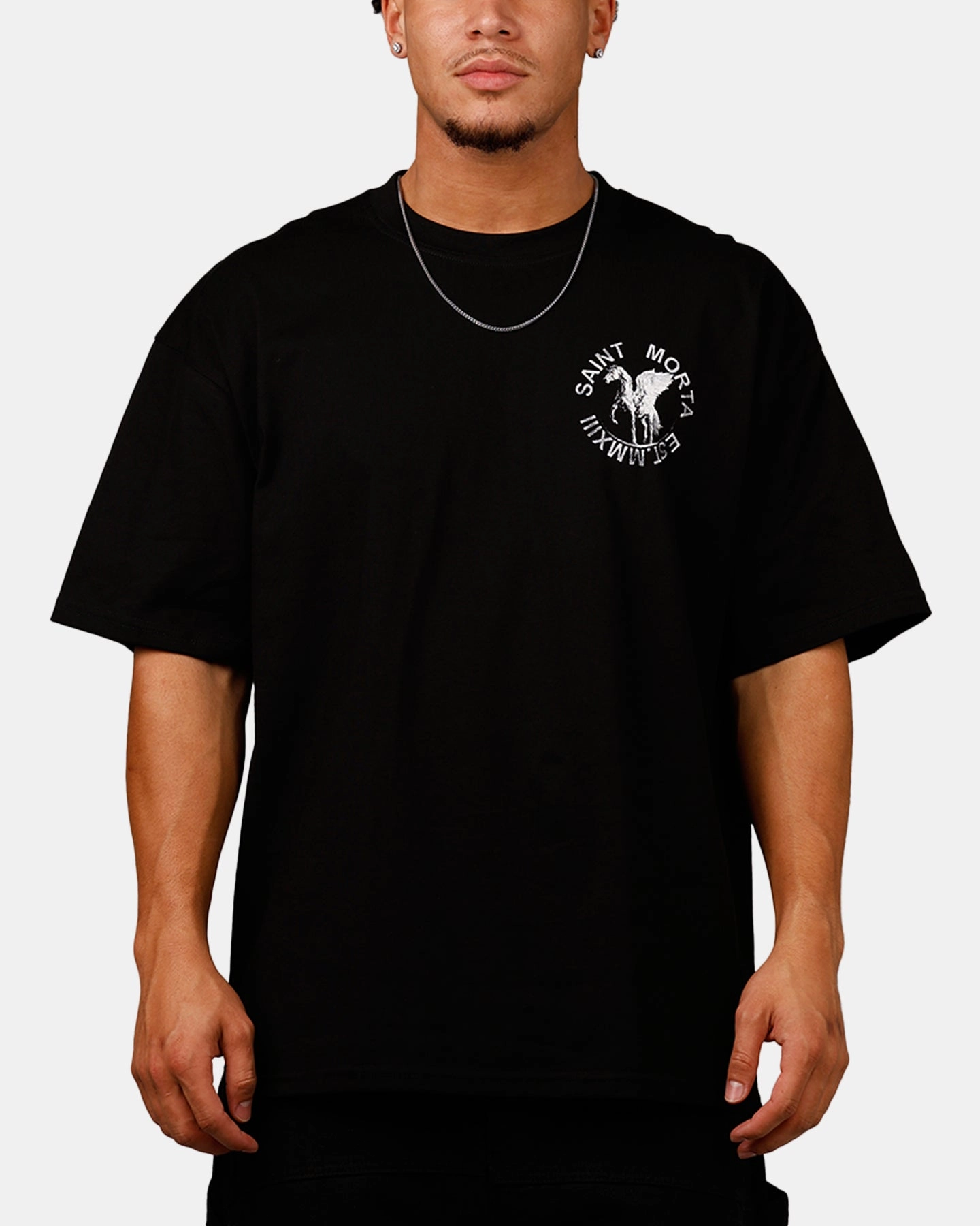 FasteningHood Odor Resistant Coating Saint Morta Pegasus Drop T-Shirt Black