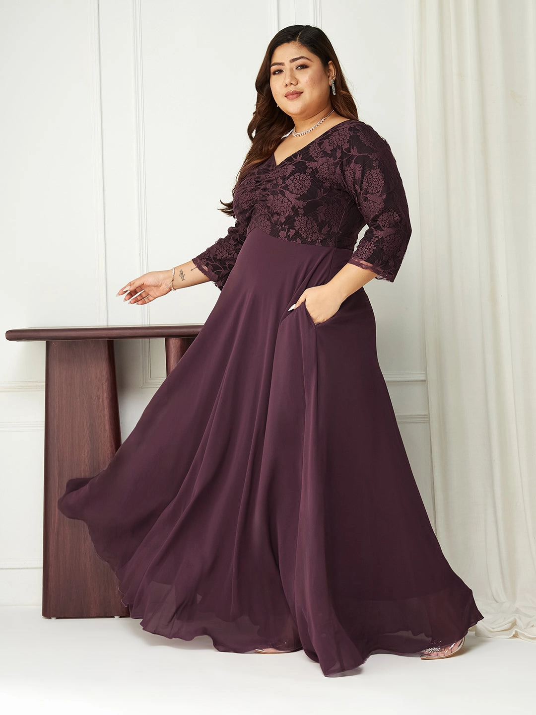 Body Bliss Mauve Empire-Styled Georgette Maxi Dress Simple Elegance
