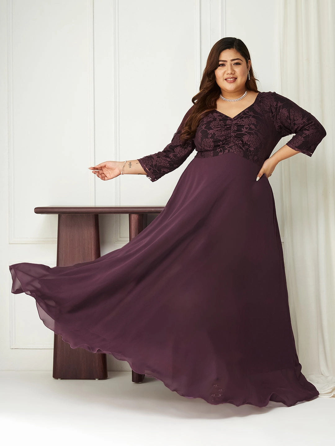 Kind Glow Smart Edge Body Bliss Mauve Empire-Styled Georgette Maxi Dress