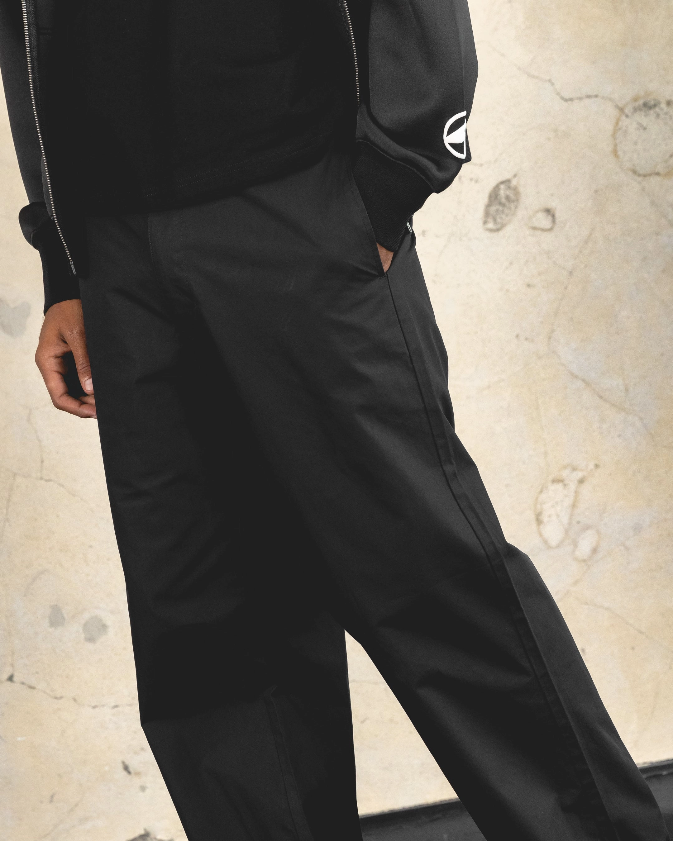 404 Silhouette Pants Black Reflective Trim Cozy Design