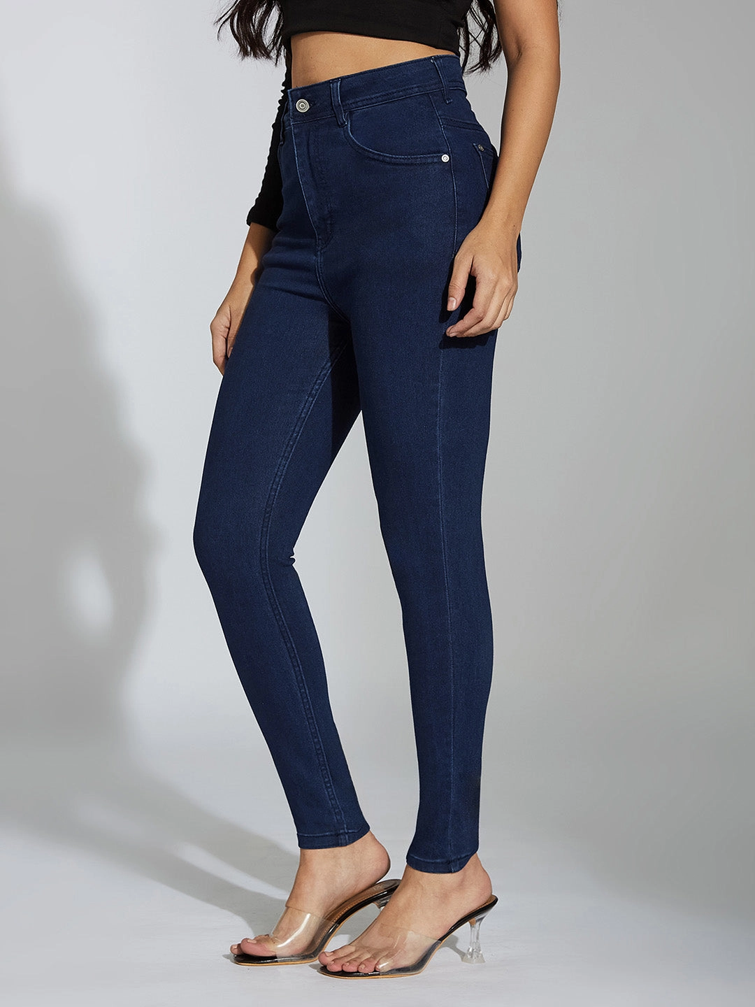 24/7 Comfort Navy-Blue Skinny-Fit High-Rise Stretchable Denim Jeans Stretch Comfort