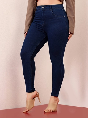 Casual Essentials Street Ready Women's Navy Blue Skinny-Fit High-Rise Cropped-Length Stretchable Denim Jeans