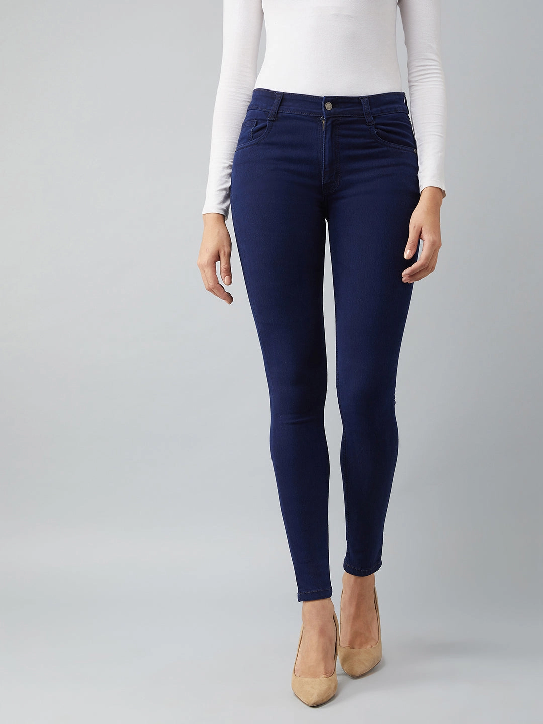 Fashionable Waist 24/7 Comfort Navy-Blue Skinny-Fit Mid-Rise Stretchable Denim Jeans