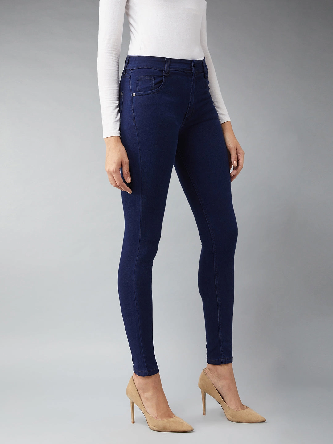 24/7 Comfort Navy-Blue Skinny-Fit Mid-Rise Stretchable Denim Jeans Date Night Loose Vintage Lover