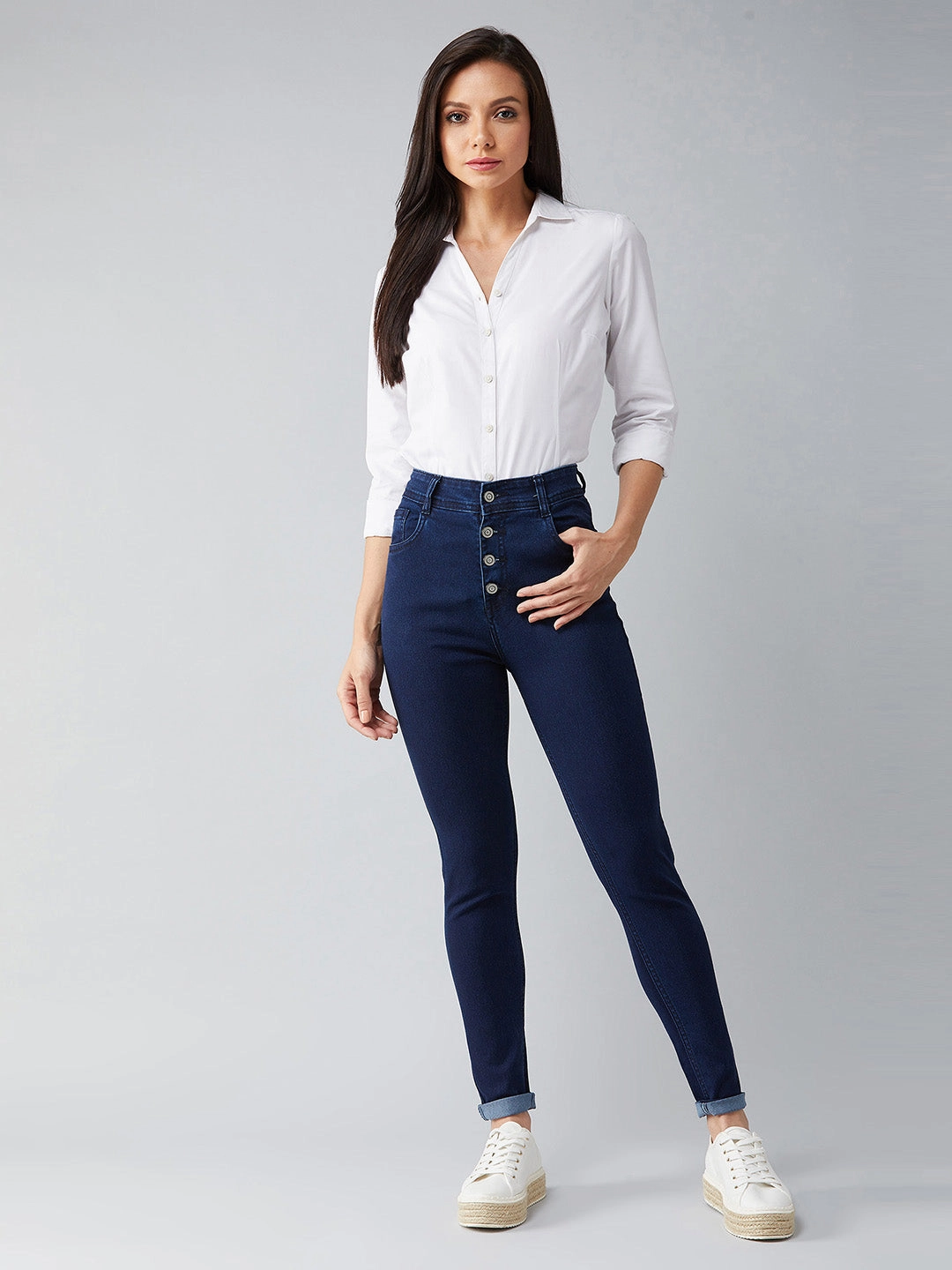 Women's Navy-Blue Skinny-Fit High-Rise Stretchable Denim Jeans Ready to Wear