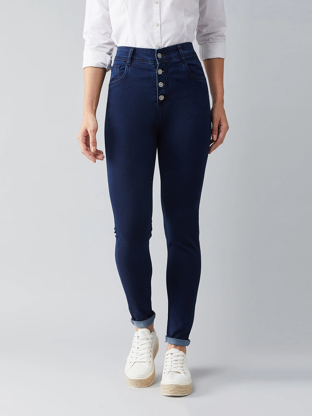 Active Outfit Women's Navy-Blue Skinny-Fit High-Rise Stretchable Denim Jeans