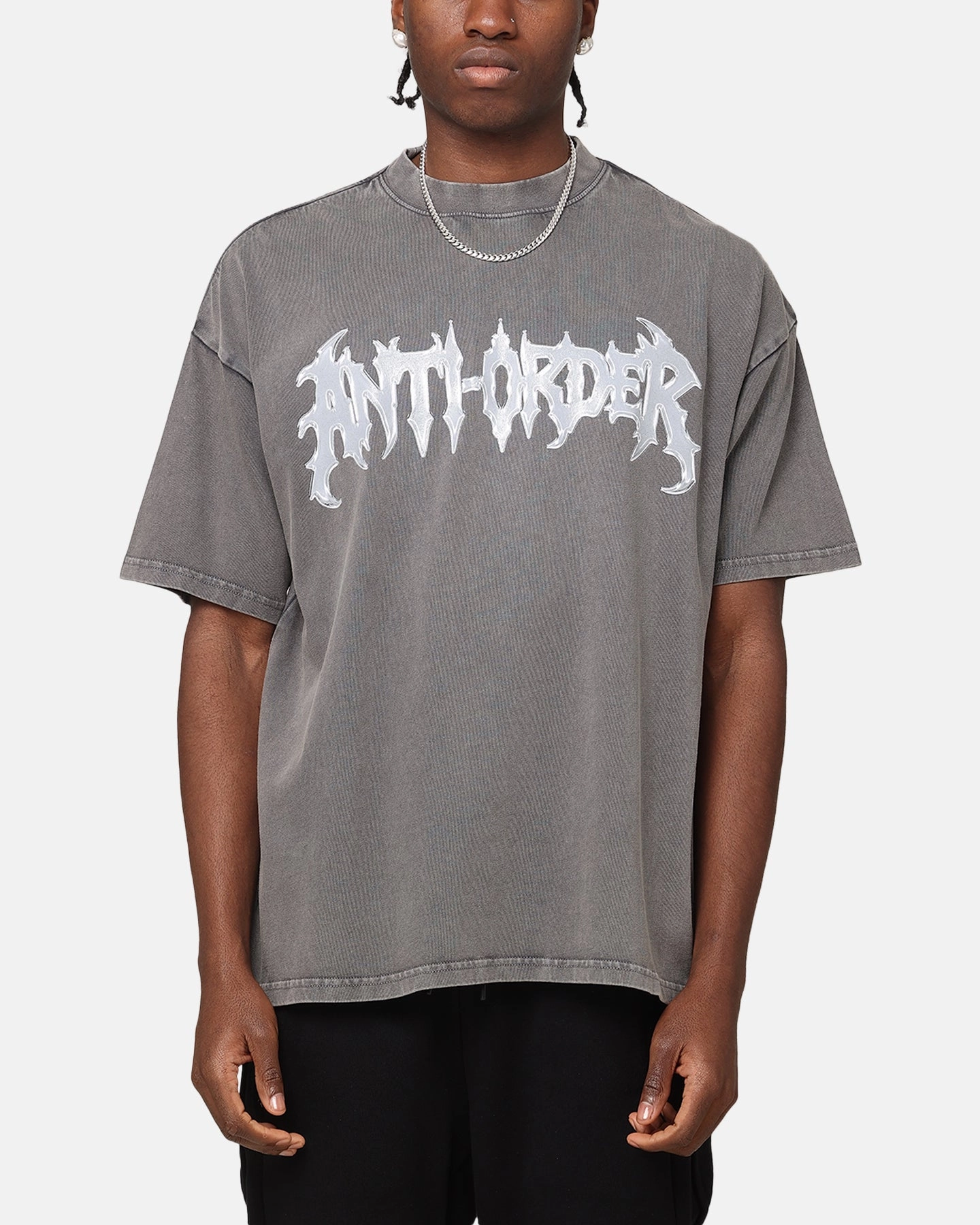 Yarn Dye Stripe Compression Fit Technology The Anti Order New Dawn Mock Neck T-Shirt Washed Charcoal