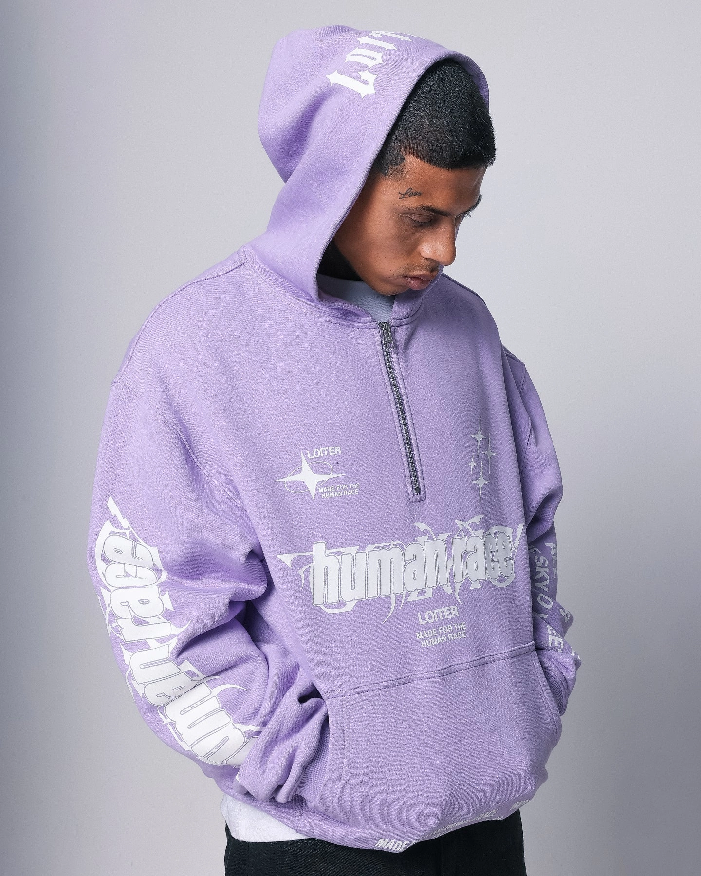 Stretch waistband Loiter Rave Zip Hoodie Lilac