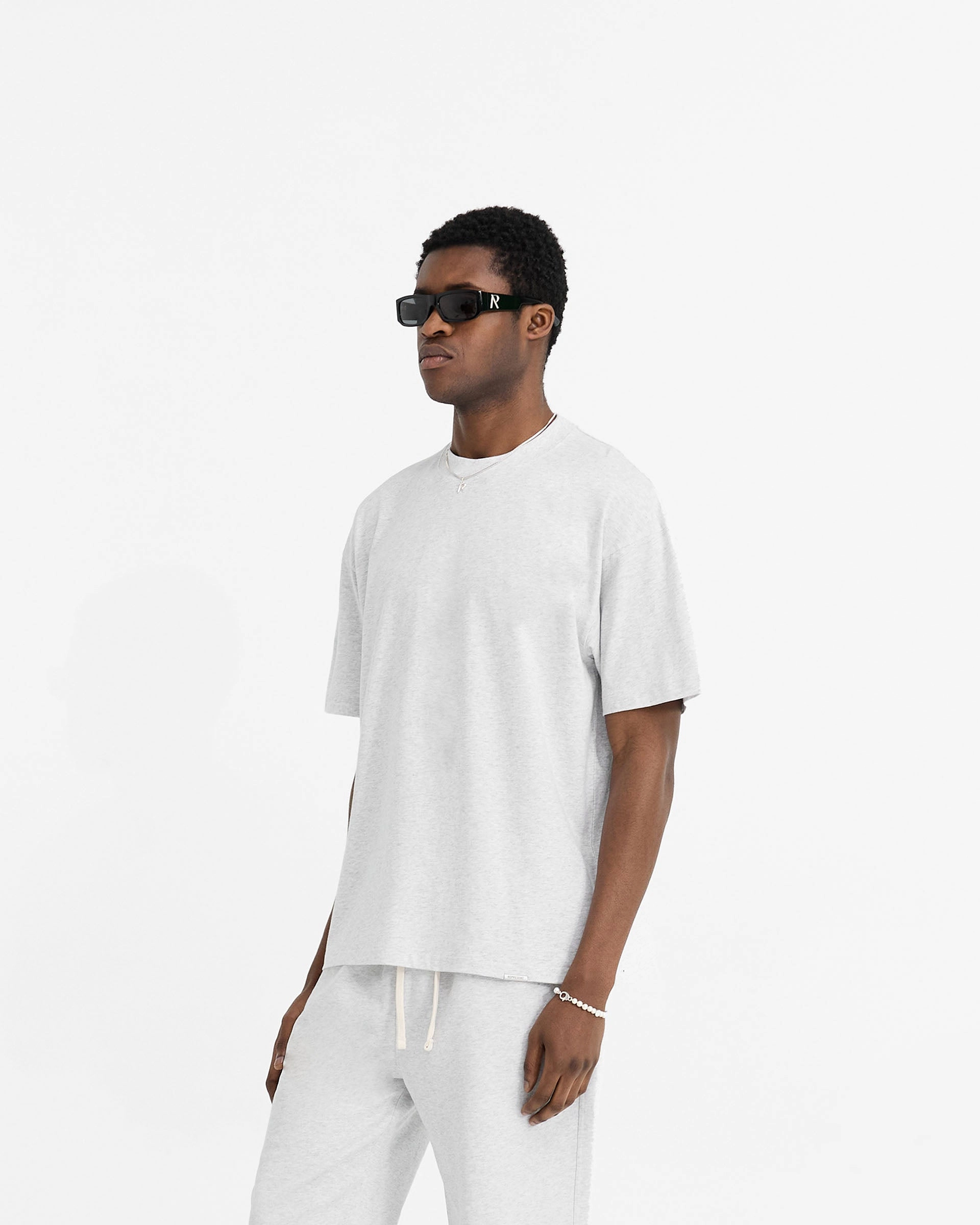 OdorResistant Fabric Initial Oversized T-Shirt - Ice Grey Marl