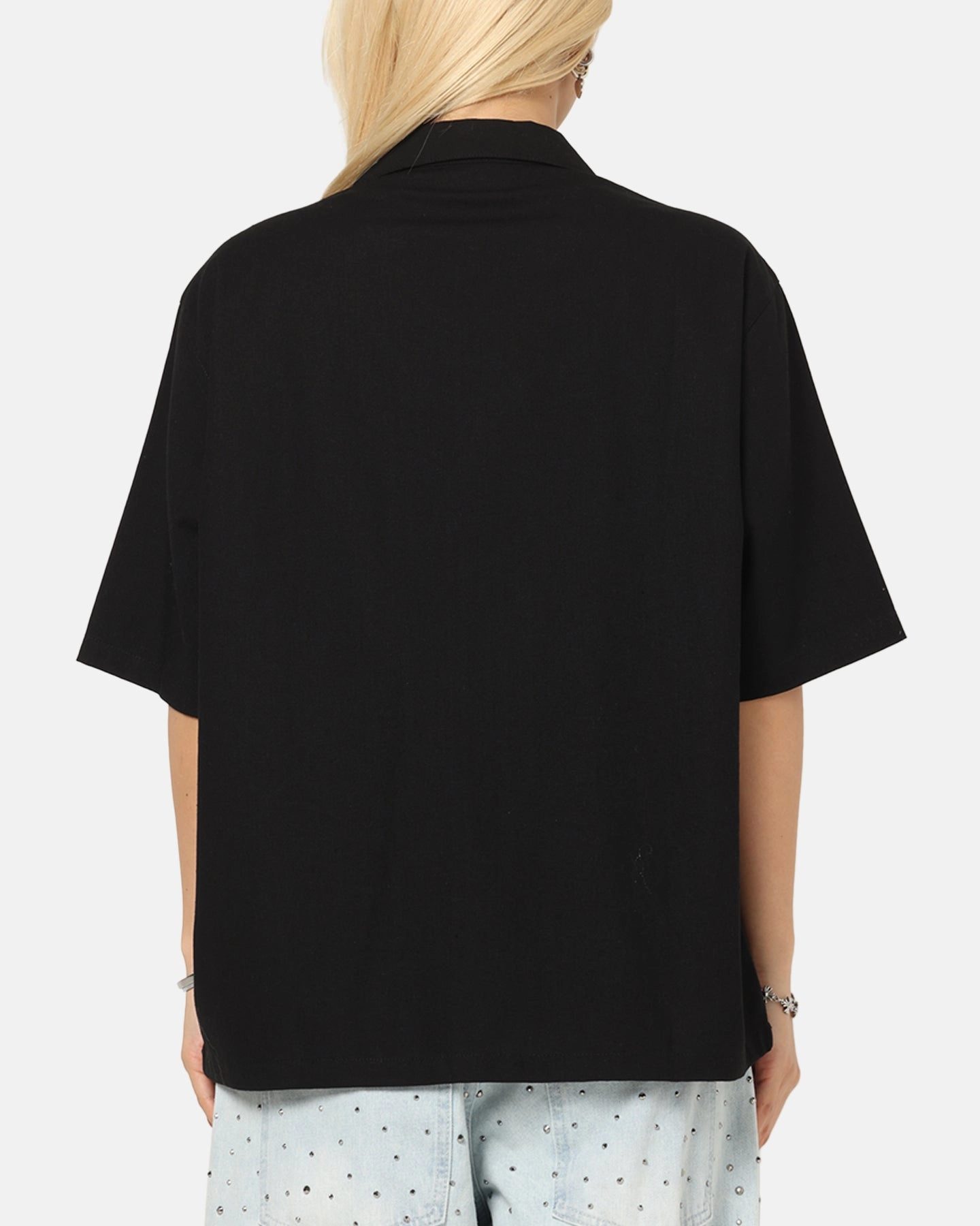 Carre Hand Picked Button Up Shirt Black Loose Blouse Simple Pullover