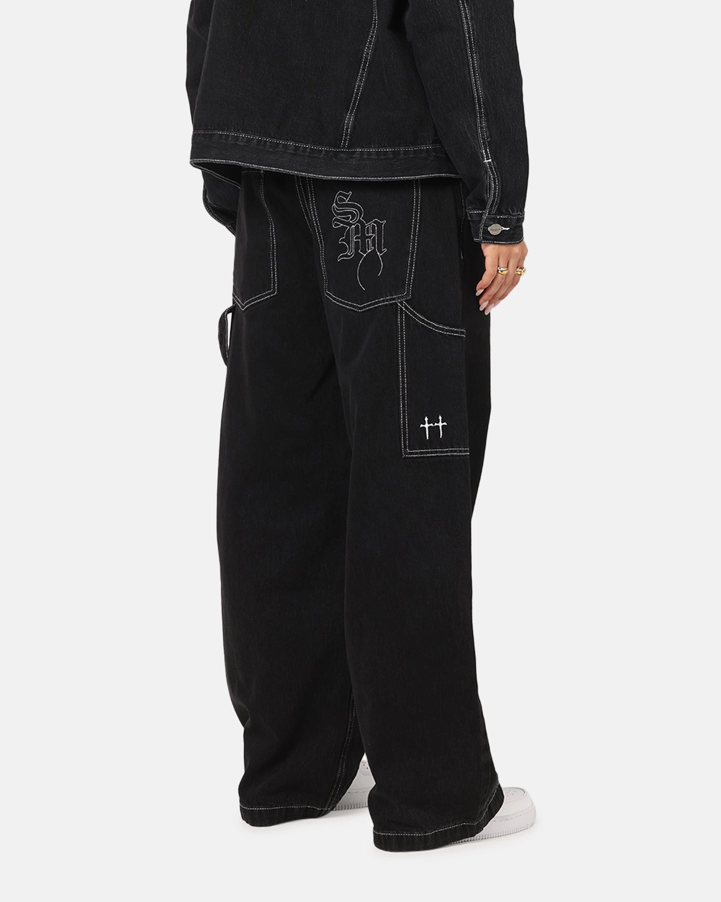 Saint Morta Amplus Fray Carpenter Jeans Contrast Black Versatile Fashion