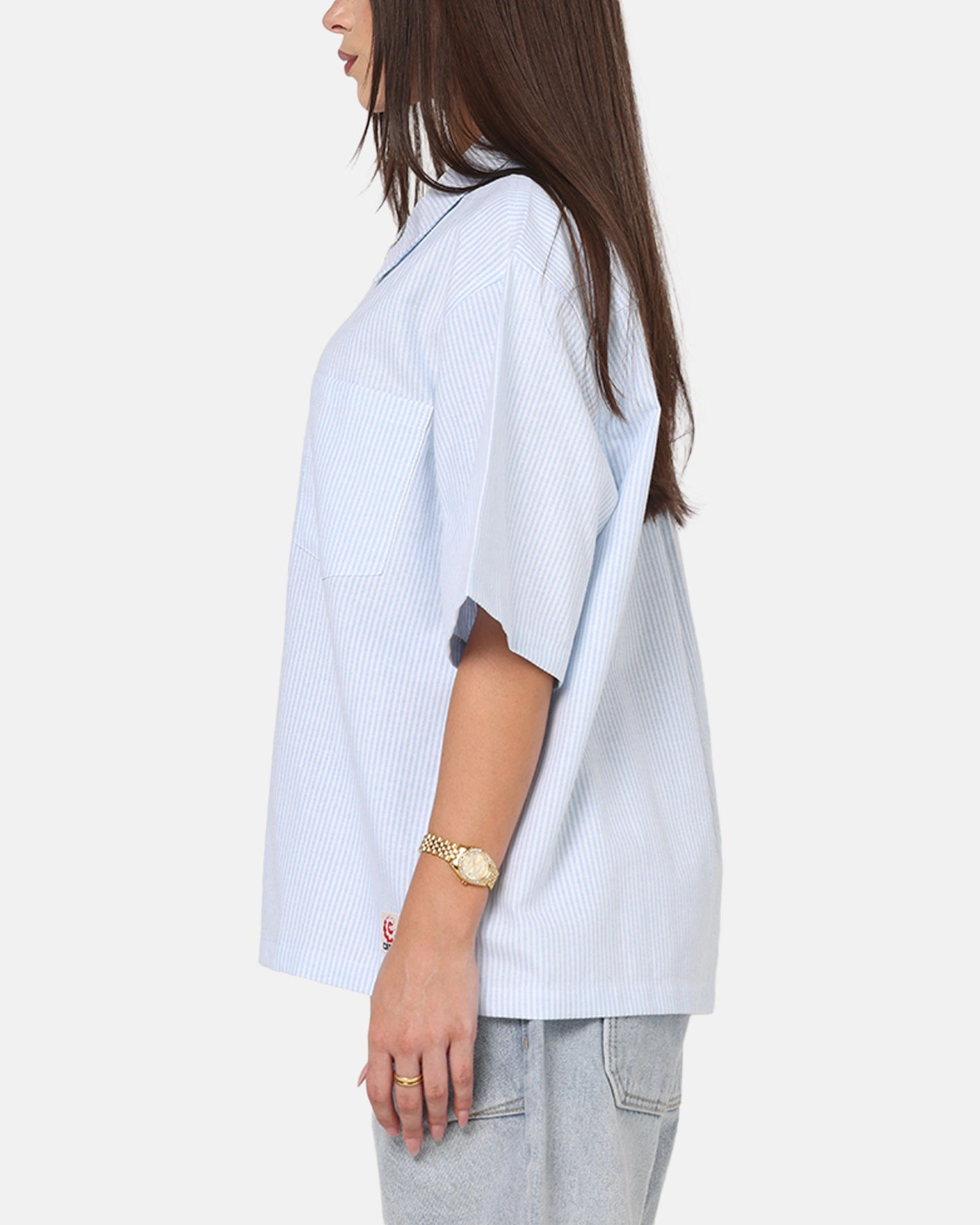 Carre Oxford Stripe Zip Up Shirt Blue/White Stripe Seamless Design